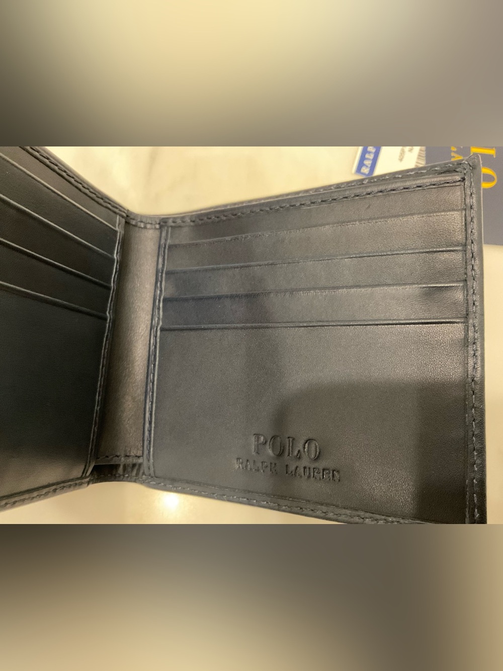 NEW Polo Ralph Lauren Navy Blue HERITAGE BEAR Leather Double Billfold Wallet - Picture 10 of 11